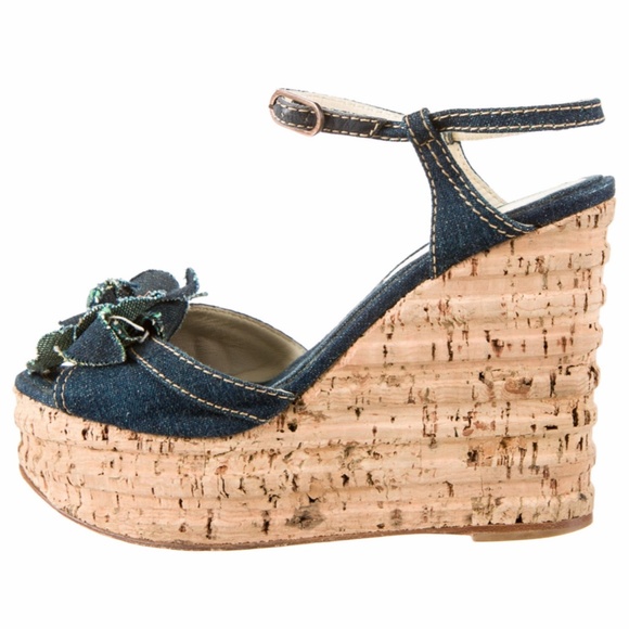 Chanel Camelia Denim Wedge Sandals - Picture 4 of 4